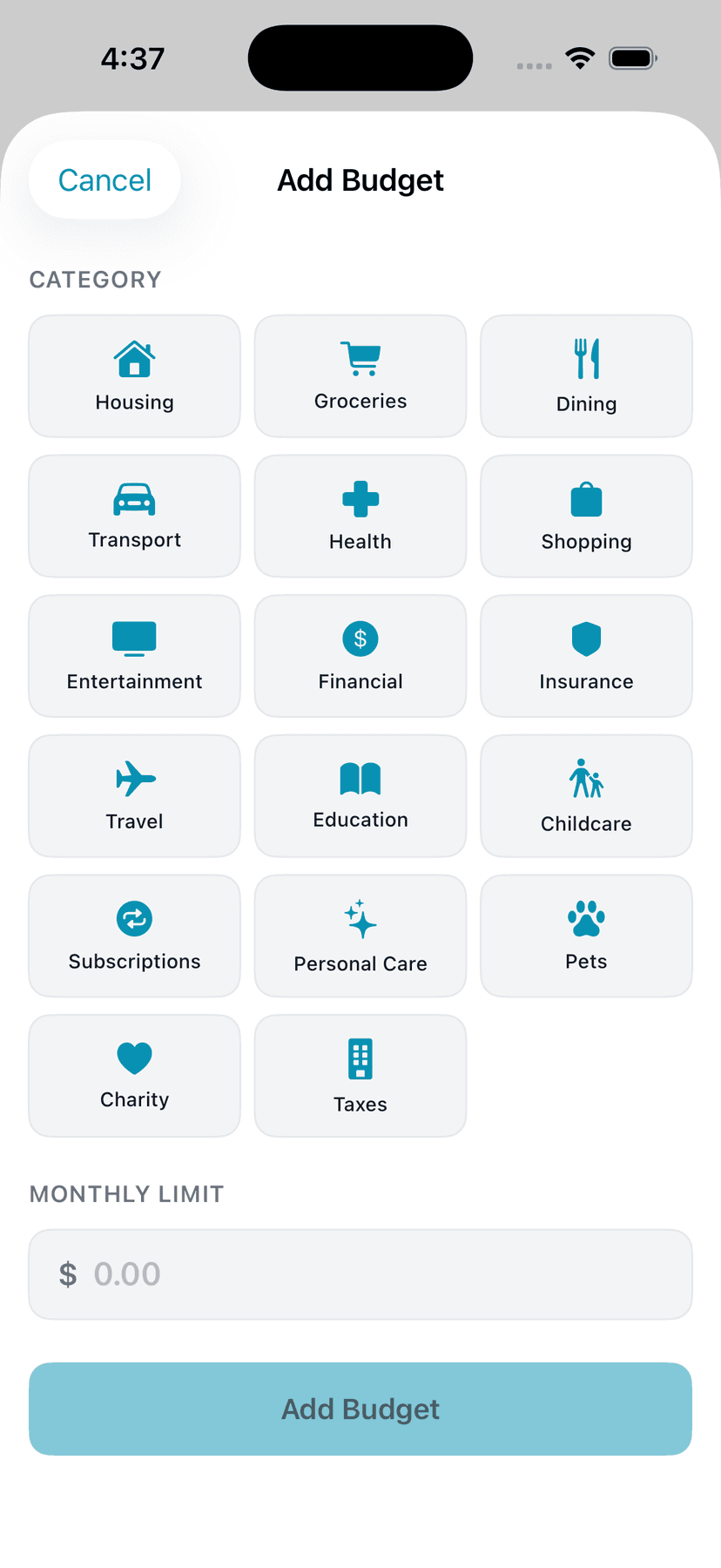 Add a Budget Category