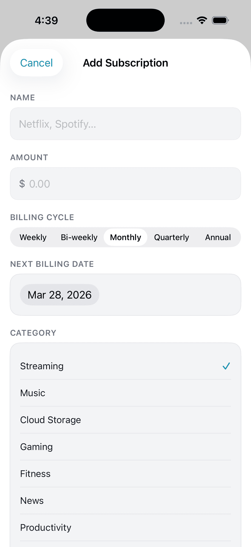 Track a New Recurring Payment